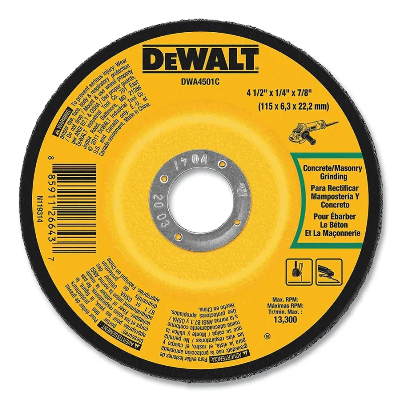 Type 27 Grinding Wheel, Concrete/Masonry, 4-1/2 in dia, 7/8 in, 13300 RPM, 24 Grit, 1/4 in Thick