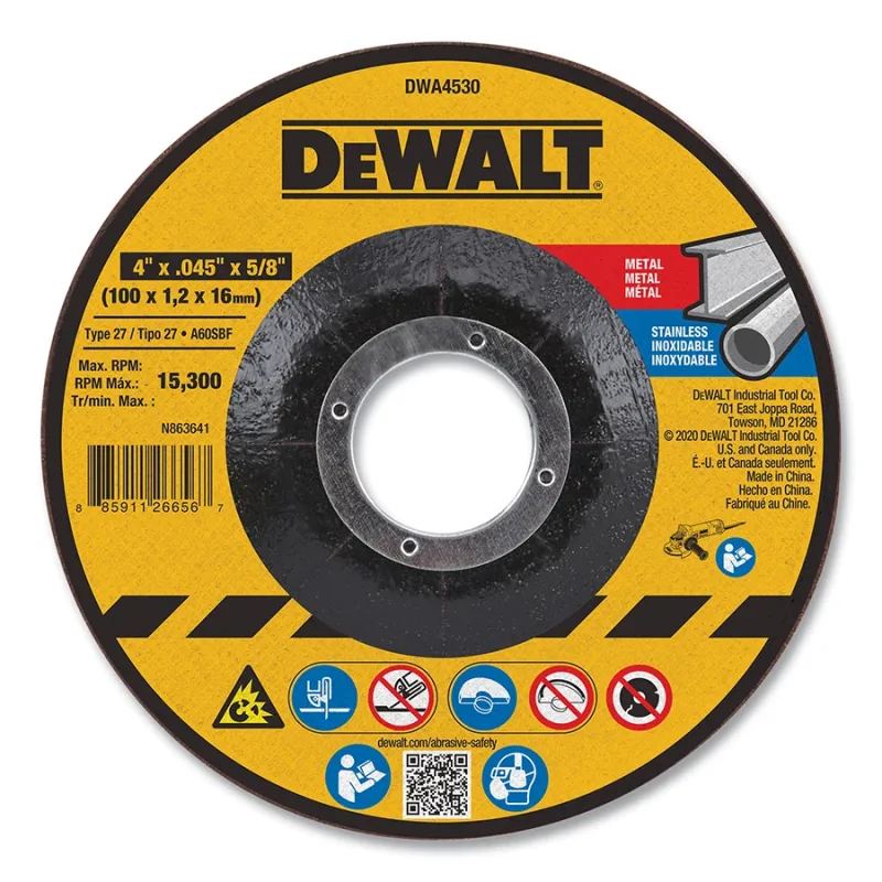 Cutting Wheel, Type 27, 4 in dia x 0.045 in Thick x 5/8 in Arbor, Aluminum Oxide