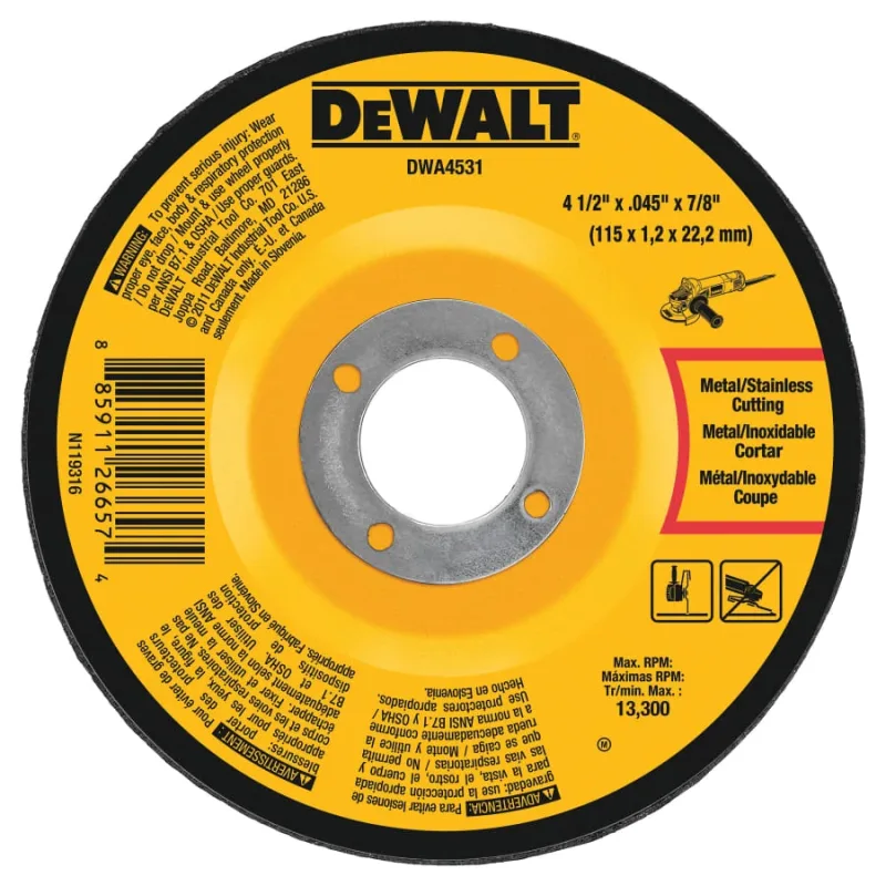 Cutting Wheel, Type 27, 4-1/2 in dia x 0.045 in Thick x 7/8 in Arbor, Aluminum Oxide