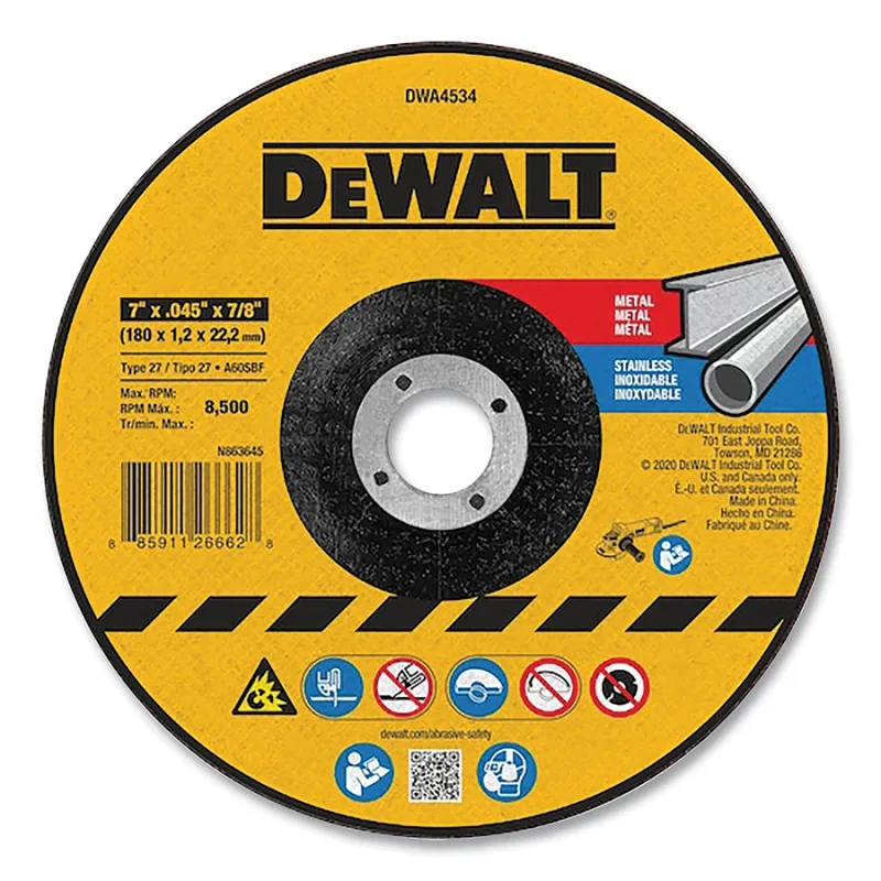 Cutting Wheel, Type 27, 7 in dia x 0.045 in Thick x 7/8 in Arbor, Aluminum Oxide