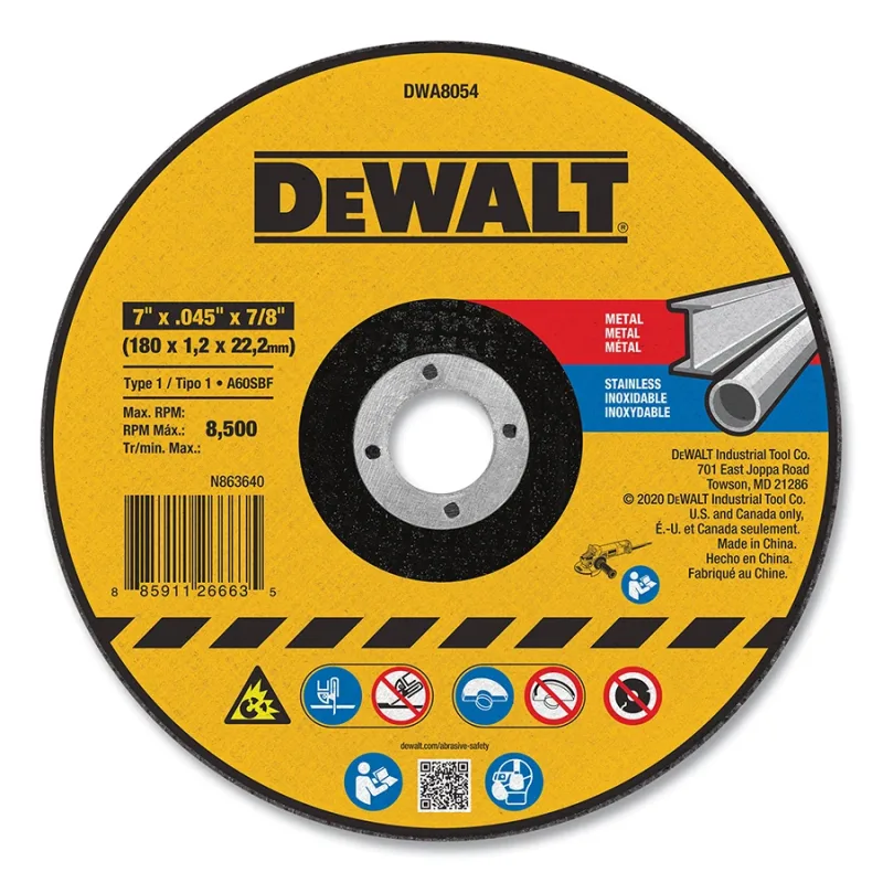 Cutting Wheel, Type 1, 7 in dia x 0.045 in Thick x 7/8 in Arbor, Aluminum Oxide