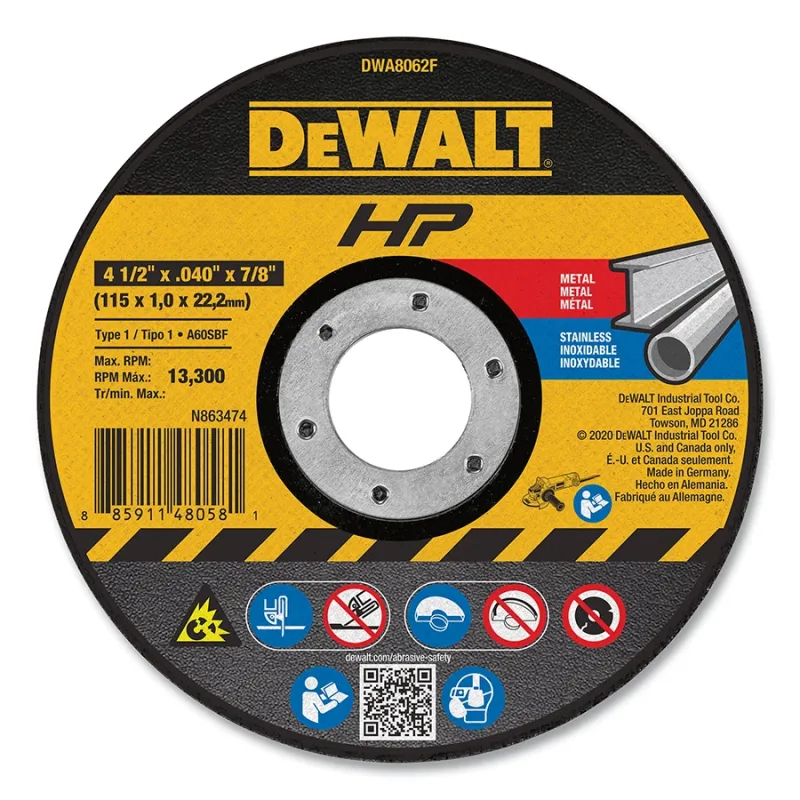 High Performance™ Cutting Wheel, Type 1, 4-1/2 in dia x 0.040 in Thick x 7/8 in Arbor, 60 Grit, Aluminum Oxide