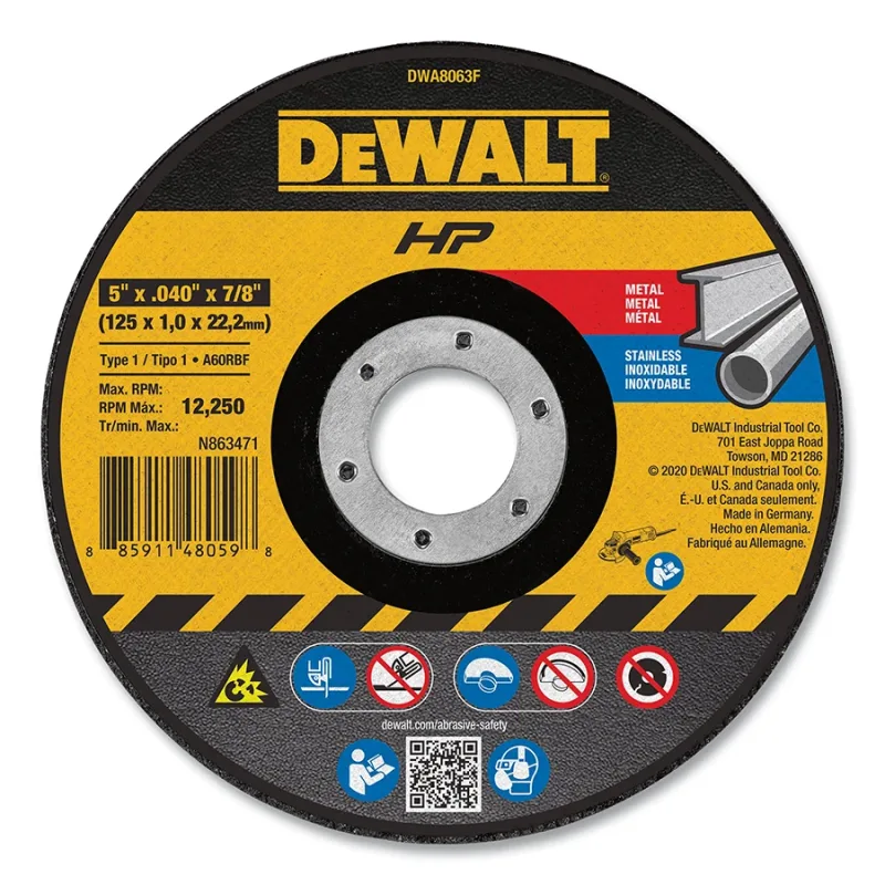 High Performance™ Cutting Wheel, Type 1, 5 in dia x 0.040 in Thick x 7/8 in Arbor, 60 Grit, Aluminum Oxide