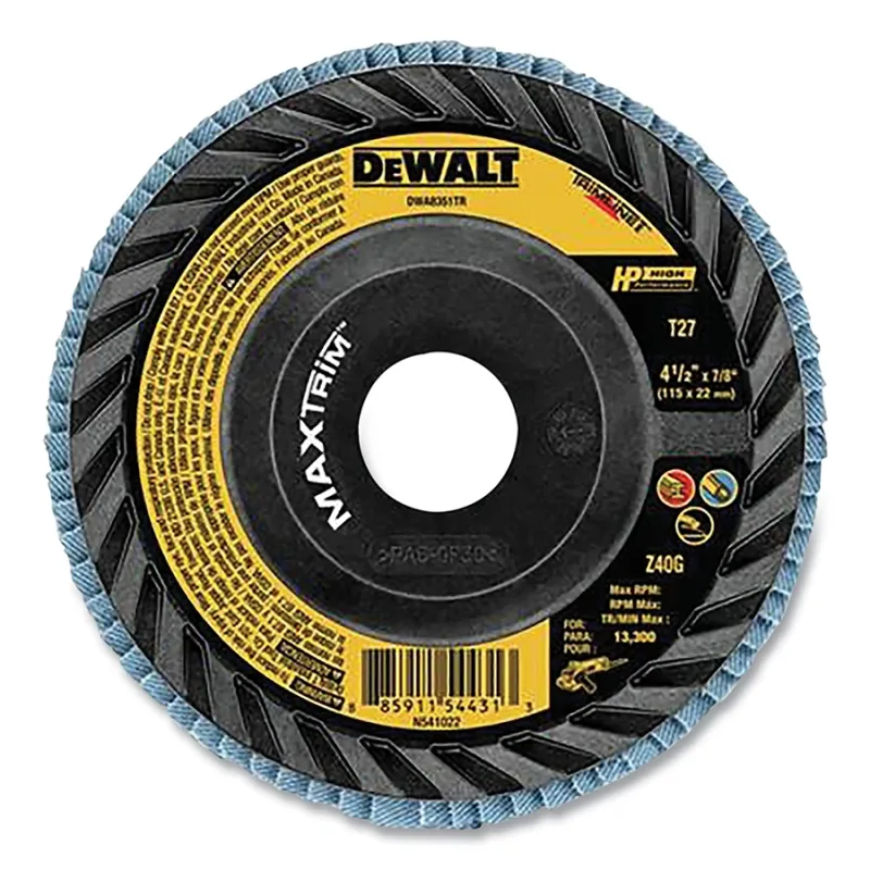 MAXTRIM™ Trimmable Flap Disc, Type 27, 4-1/2 in dia, 7/8 in Arbor, 40 Grit, Zirconia Alumina, 133000 RPM