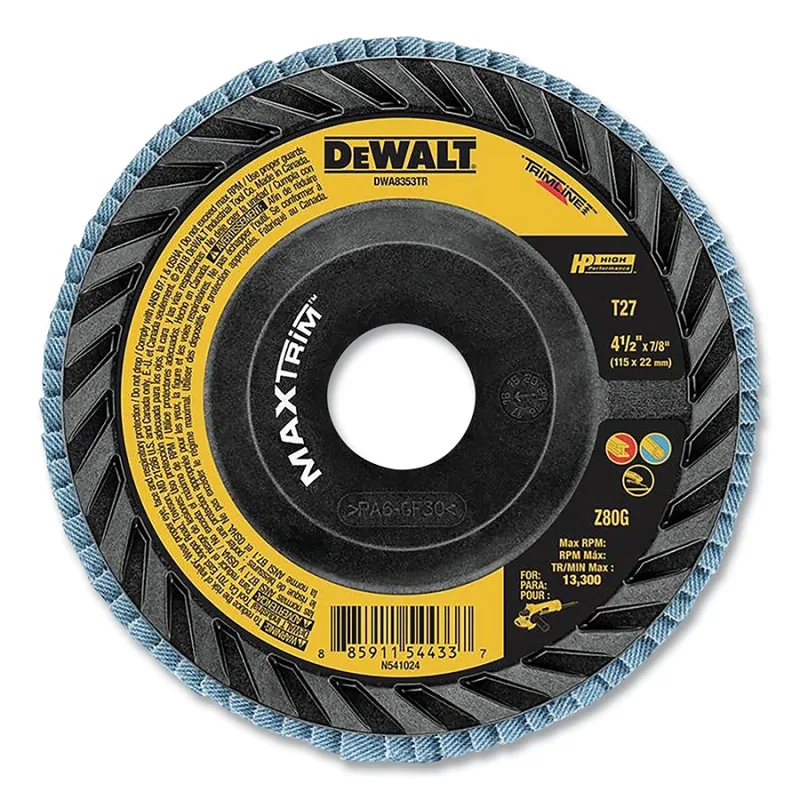 MAXTRIM™ Trimmable Flap Disc, Type 27, 4-1/2 in dia, 7/8 in Arbor, 80 Grit, Zirconia Alumina, 133000 RPM