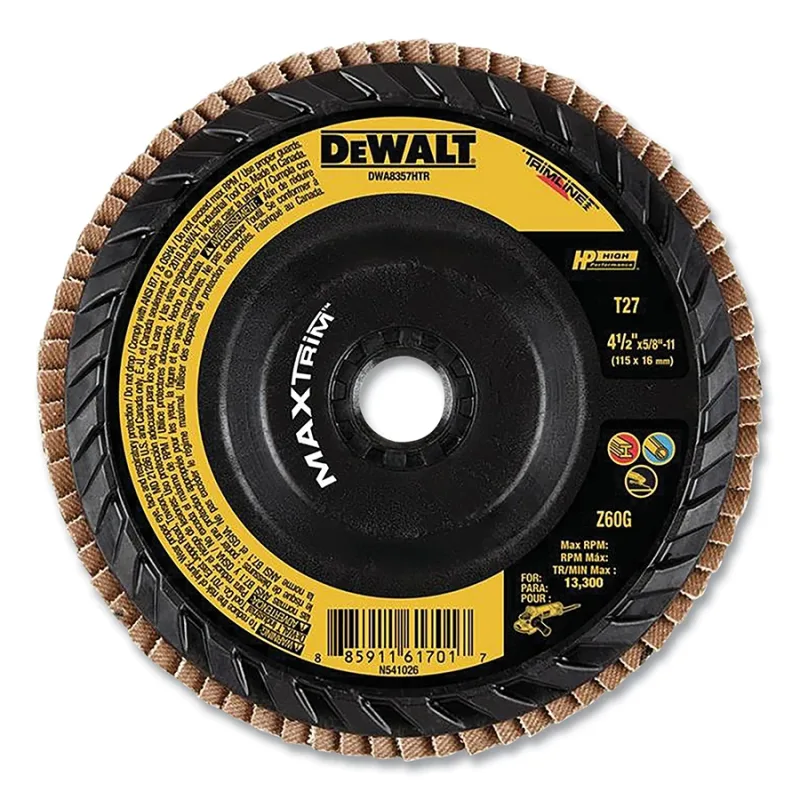 MAXTRIM™ Trimmable Flap Disc, Type 27, 4-1/2 in dia, 5/8 in-11 TPI, 60 Grit, Zirconia Alumina, 133000 RPM