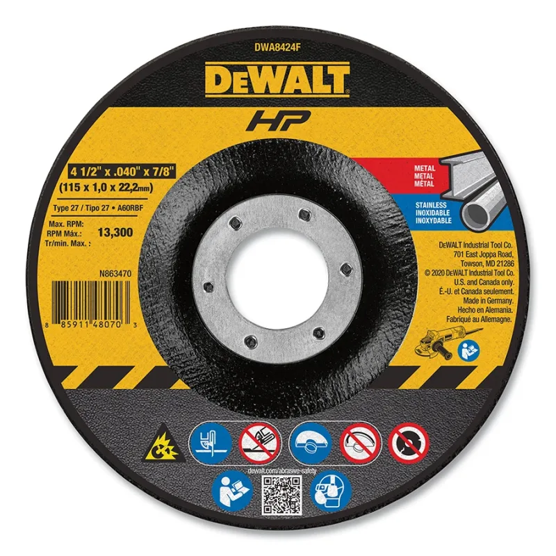 High Performance™ Cutting Wheel, Type 27, 4-1/2 in dia x 0.040 in Thick x 7/8 in Arbor, 60 Grit, Aluminum Oxide