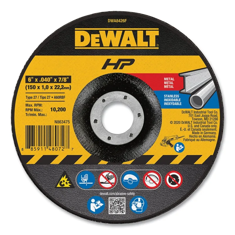 High Performance™ Cutting Wheel, Type 27, 6 in dia x 0.040 in Thick x 7/8 in Arbor, 60 Grit, Aluminum Oxide