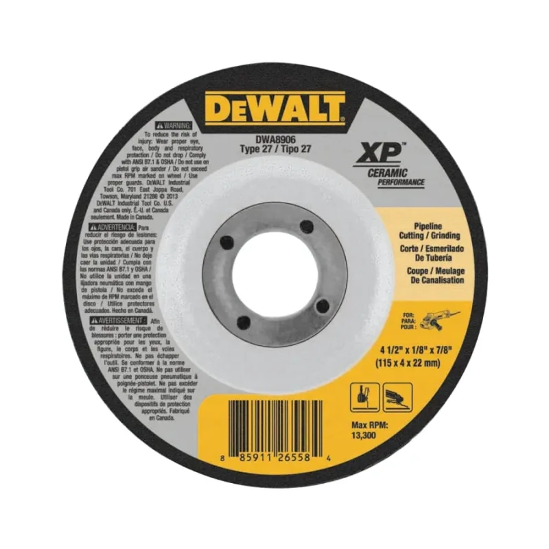 XP™ Ceramic Metal Grinding Wheel, Type 27, 4-1/2 in dia x 1/8 in x Thick 7/8 in Arbor, 24 Grit
