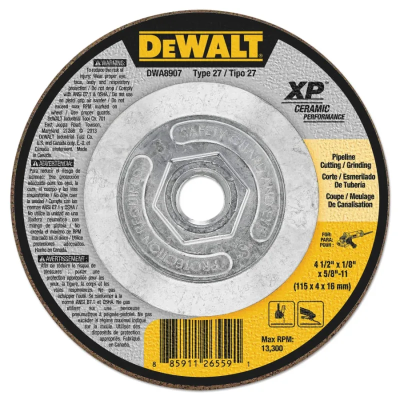 XP™ Ceramic Metal Grinding Wheel, Type 27, 4-1/2 in dia x 1/8 in x Thick 5/8 in-11 Arbor, 24 Grit