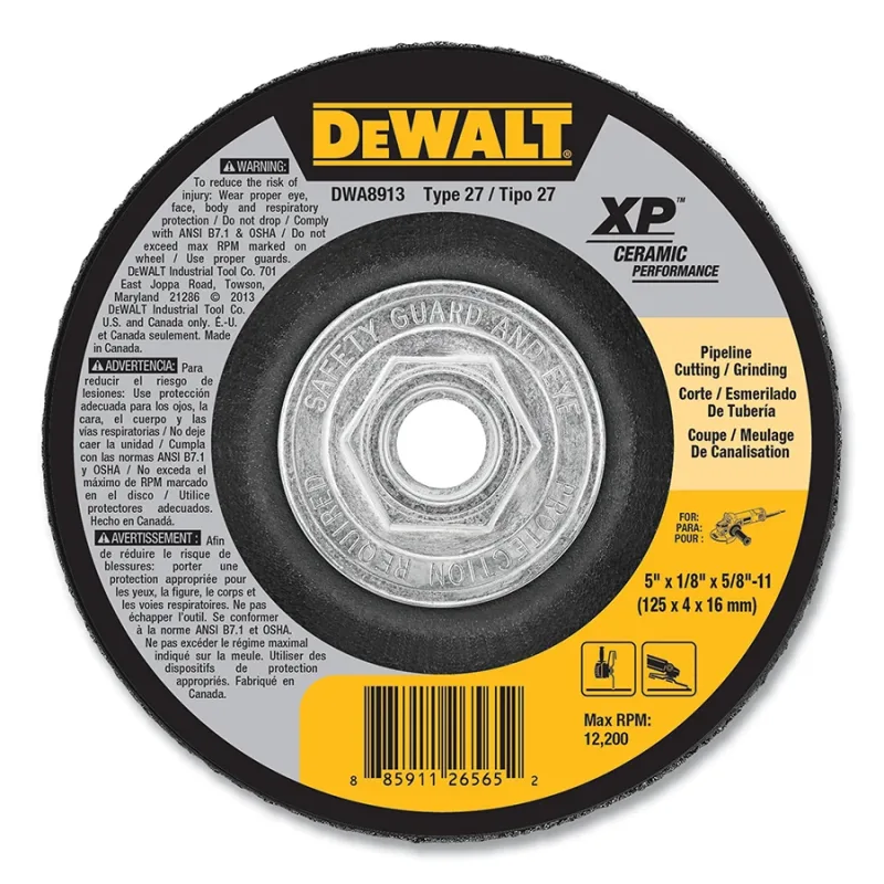 XP™ Ceramic Metal Grinding Wheel, Type 27, 5 in dia x 1/8 in x Thick 5/8 in-11 Arbor, 24 Grit
