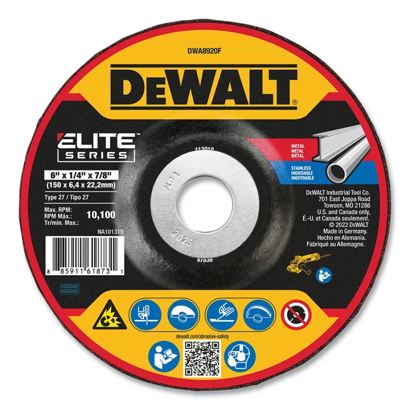 Type 27 Grinding Wheel, 6 in dia, 7/8 in Arbor, 24 Grit, 10100 RPM, 1/4 in Thick