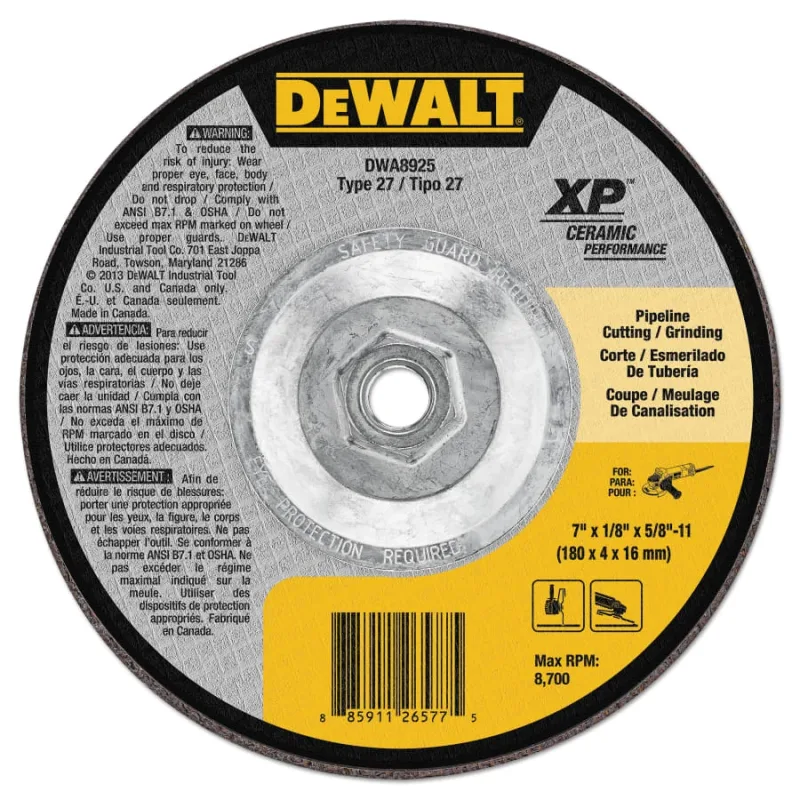 XP™ Ceramic Metal Grinding Wheel, Type 27, 7 in dia x 1/8 in x Thick 5/8 in-11 Arbor, 24 Grit