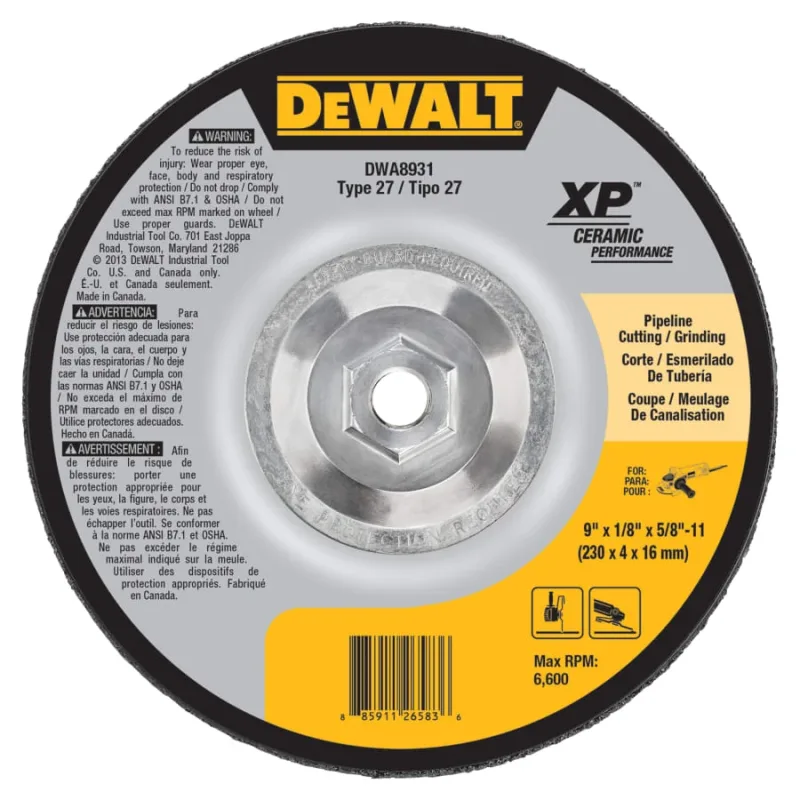XP™ Ceramic Metal Grinding Wheel, Type 27, 9 in dia x 1/8 in x Thick 5/8 in-11 Arbor, 24 Grit