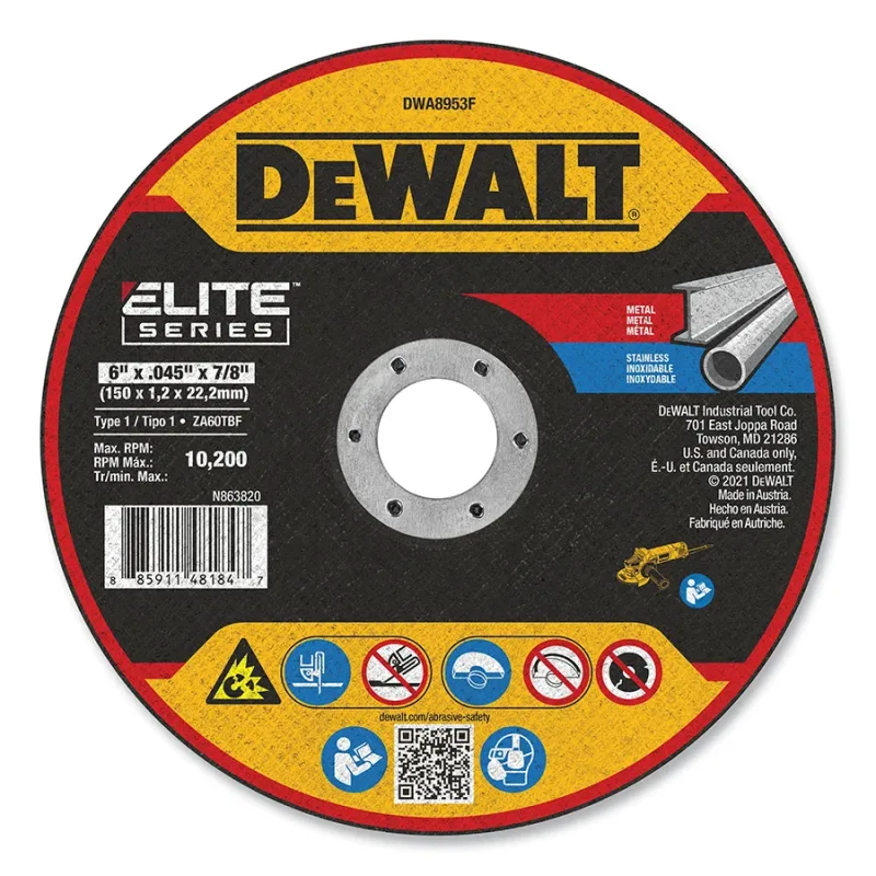 XP™ Ceramic Type 1 Metal Cutting Wheel, 6 in dia x 0.045 in Thick x 7/8 in Arbor, 10100 RPM