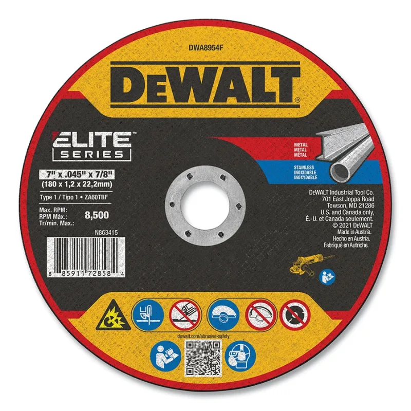 Elite Series™ Cutting Wheel, Type 1, 7 in dia, 0.045 in Thick, 7/8 in Arbor Hole, 60 Grit, Zirconia Alumina, 8500 RPM