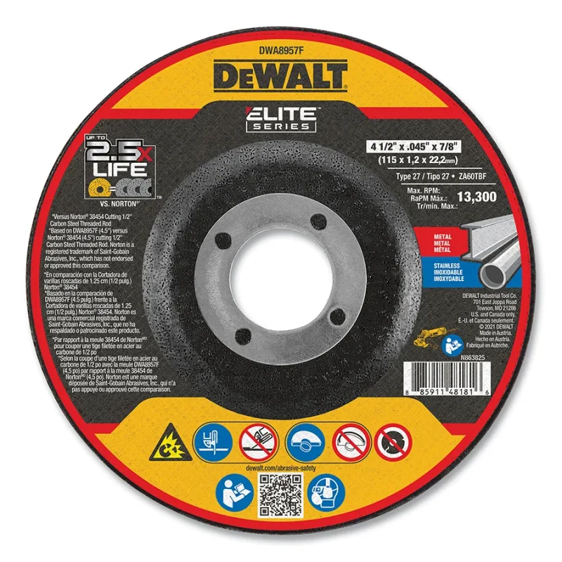 Elite Series™ Cutting Wheel, Type 27, 4-1/2 in dia, 0.045 in Thick, 7/8 in Arbor Hole, 46 Grit, Ceramic, 13300 RPM