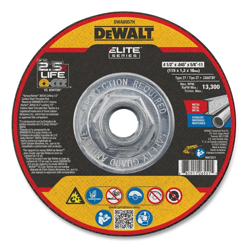 Elite Series™ Cutting Wheel, Type 27, 4-1/2 in dia, 0.045 in Thick, 5/8 in - 11 Arbor Hole, 46 Grit, Ceramic, 13300 RPM