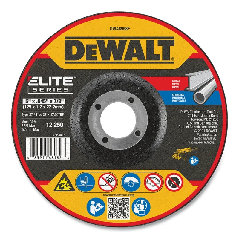 Elite Series™ Cutting Wheel, Type 27, 5 in dia, 0.045 in Thick, 7/8 in Arbor Hole, 60 Grit, Zirconia Alumina, 12250 RPM
