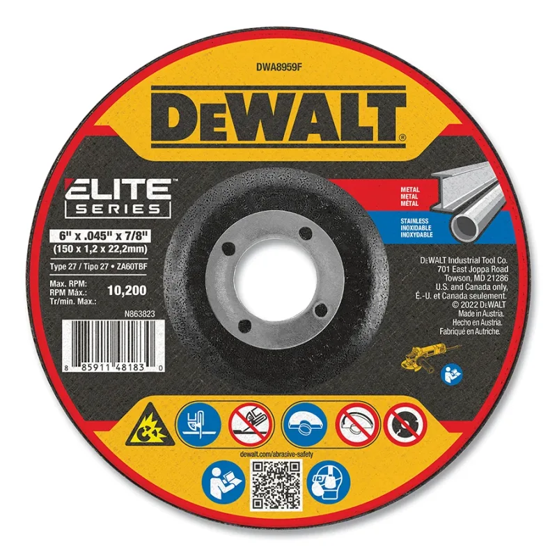 Elite Series™ Cutting Wheel, Type 27, 6 in dia, 0.045 in Thick, 7/8 in Arbor Hole, 46 Grit, Ceramic, 10100 RPM