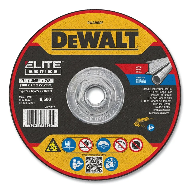 Elite Series™ Cutting Wheel, Type 27, 7 in dia, 0.045 in Thick, 7/8 in Arbor Hole, 60 Grit, Zirconia Alumina, 8500 RPM