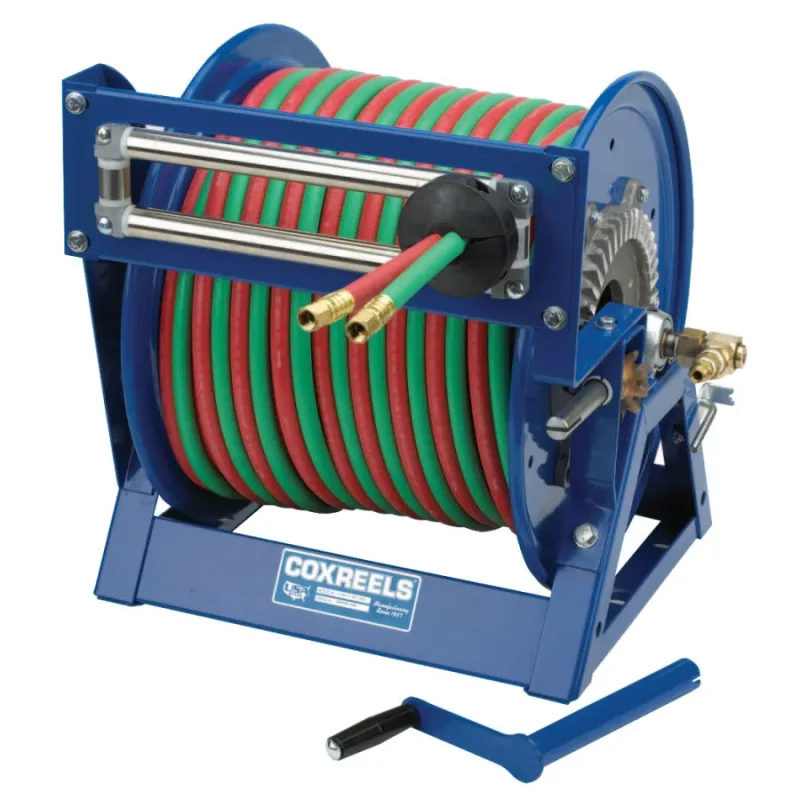 Large Capacity Welding Reel, 3/8 I.D. 2/3 in. O.D. x 100ft, Hand Crank Dual Hose