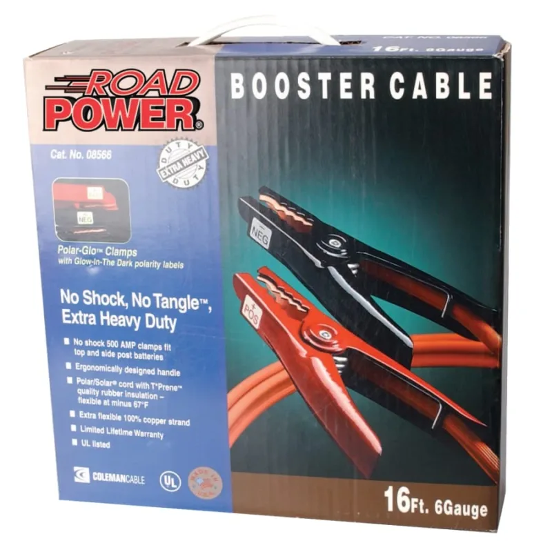 Automotive Booster Cables, 6/1 AWG, 12 ft, Orange