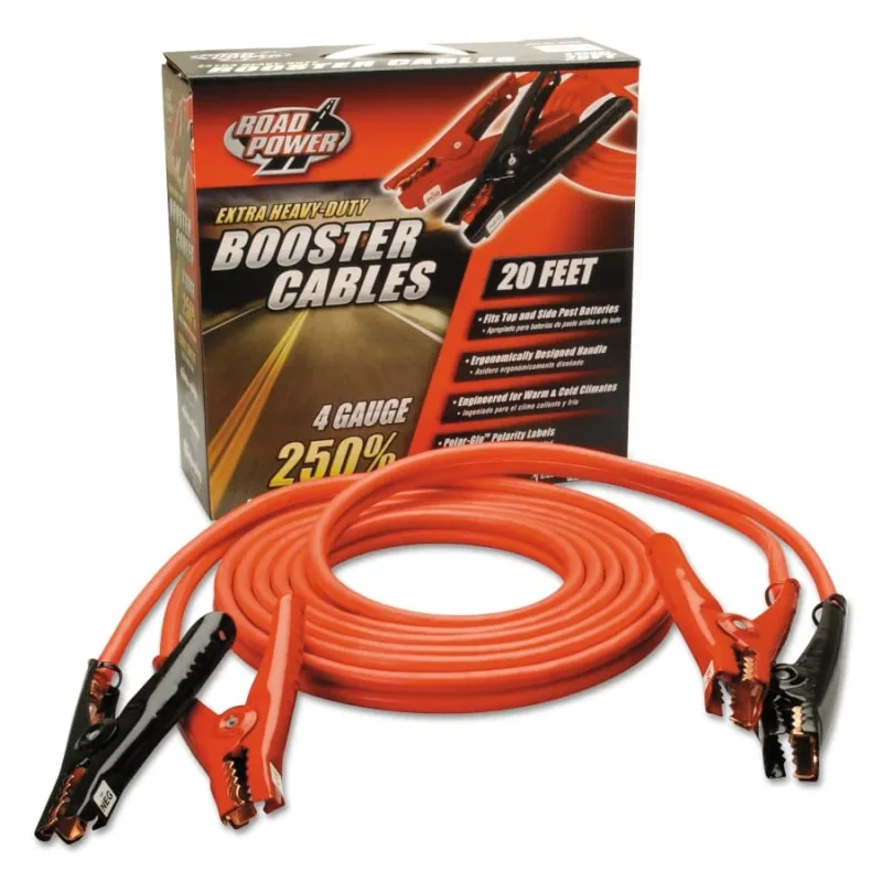 Automotive Booster Cables, 4/1 AWG, 16 ft, Red