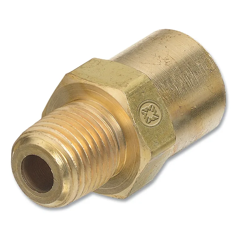 Inert Arc Adaptor, 200 psig, Brass, 1/8 in NPT (M) to A-Size 3/8 in-24 (F) RH Inert Gas
