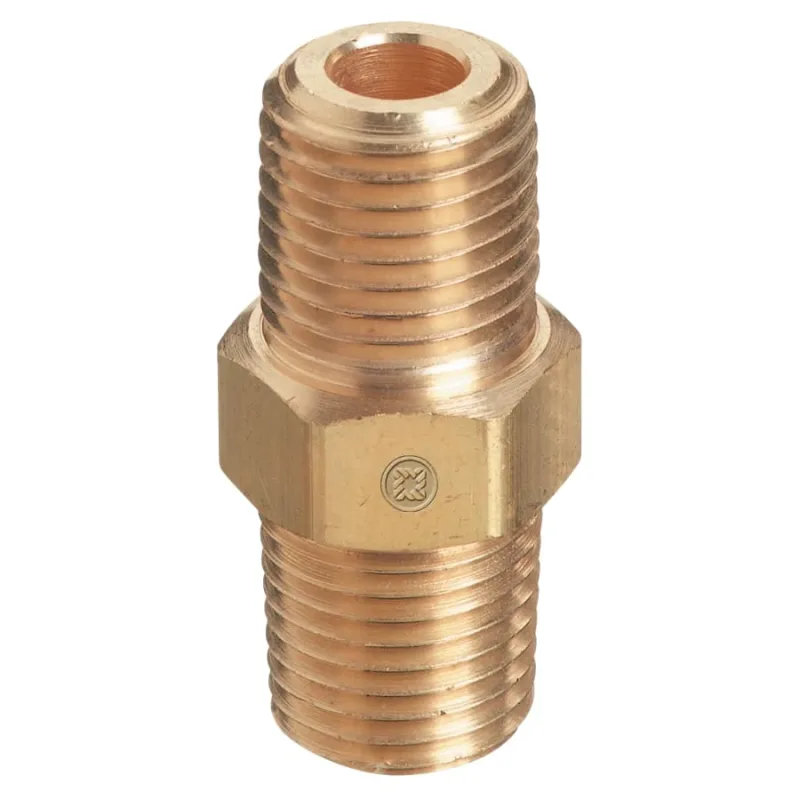 Pipe Thread Hex Nipple, 3000 psi, Brass, 1/4 in NPT Male