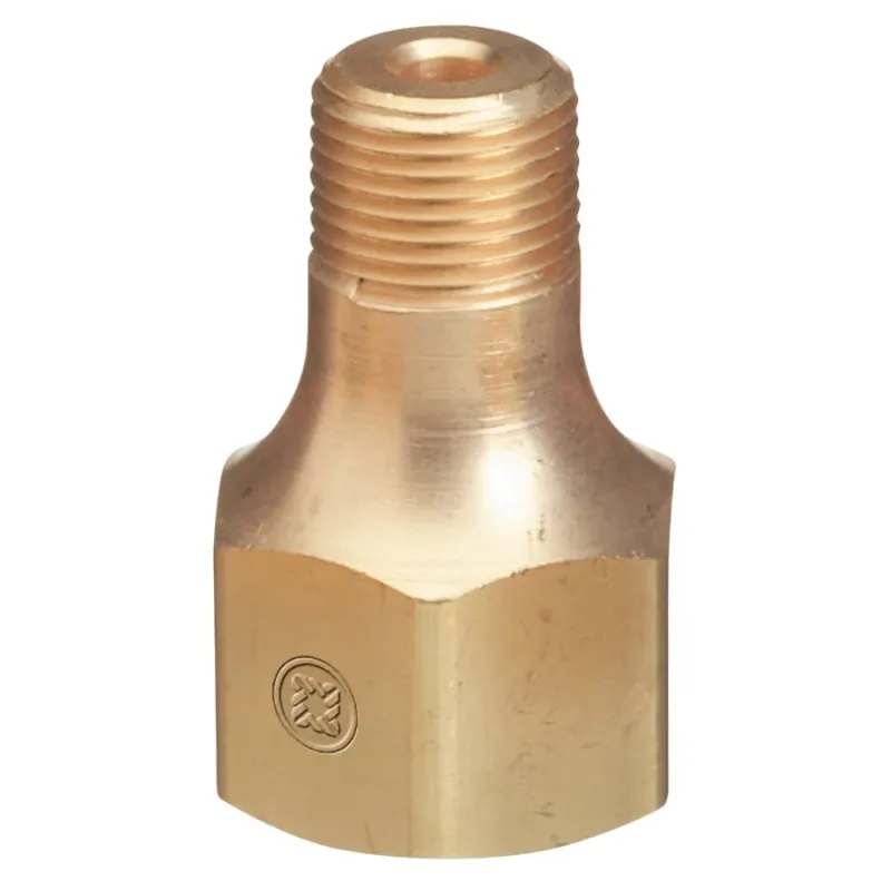 Male NPT Outlet Adaptor for Manifold Pipeline, 3000 psig, Brass, CGA-580 (F) RH x 1/2 in NPT (M)