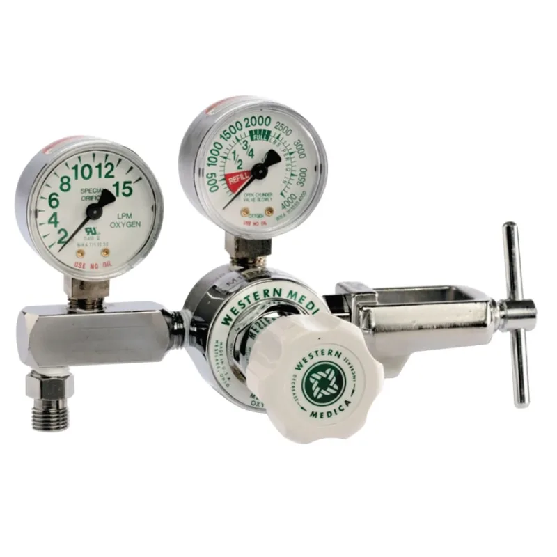 Oxygen Flow Gauge Regulator, 1 to 8 LPM, 3000 psi Inlet, CGA 540 Nut and Nipple