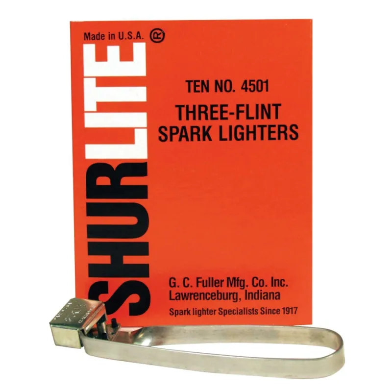 Shurlite® Spark Lighter, Three-Flint Lighter with Attached Flints