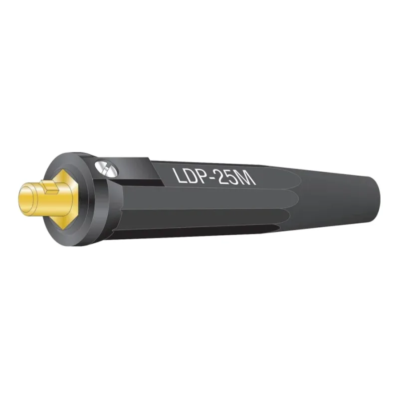 Small International DINSE Type Machine Plug, Single Oval-Point Screw Connection, 8 to 4 Cable Cap, Black