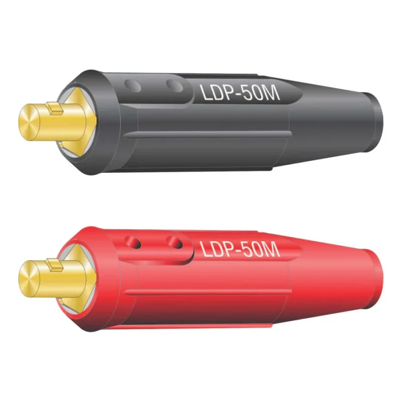 International DINSE Type Machine Plug Set, Single Oval-Point Screw Connection, 4 to 1/0 Cable Cap, Black/Red