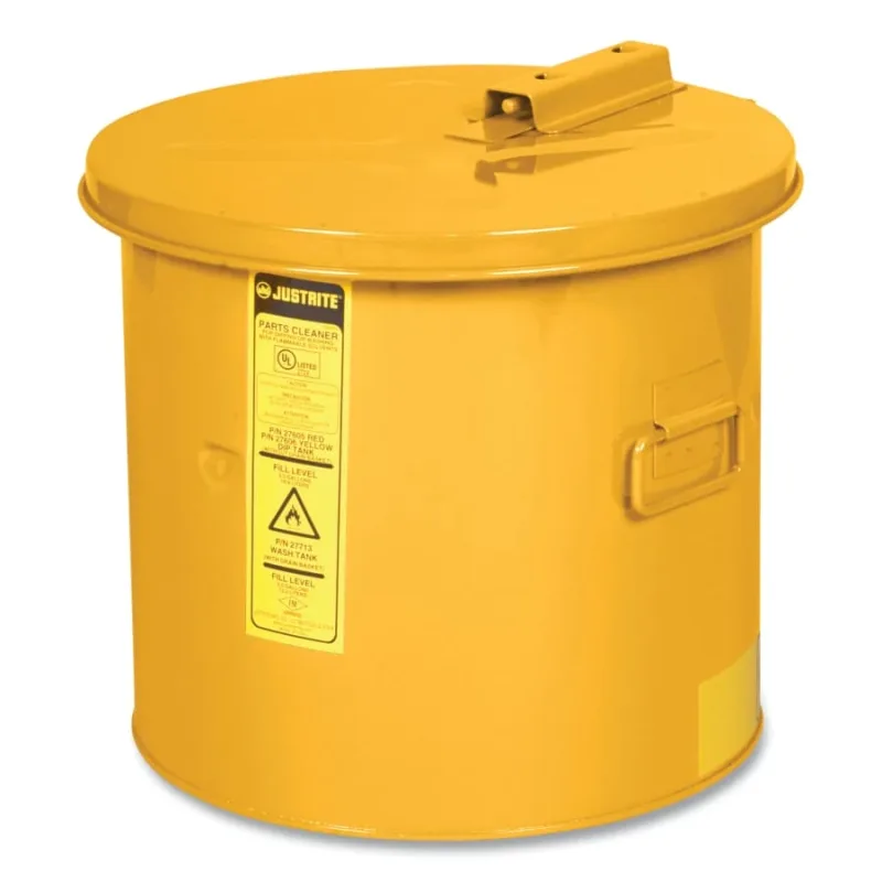 Dip Tank for Cleaning Parts, Manual Cover with Fusible Link, 13 in H x 13.75 in dia Outer, 5 gal, Steel, Yellow