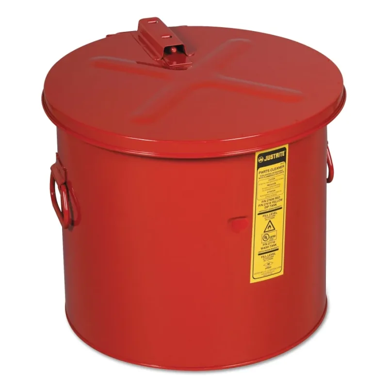 Dip Tank for Cleaning Parts, Manual Cover with Fusible Link, 14.25 in H x 15.625 in dia Outer, 8 gal, Steel, Red