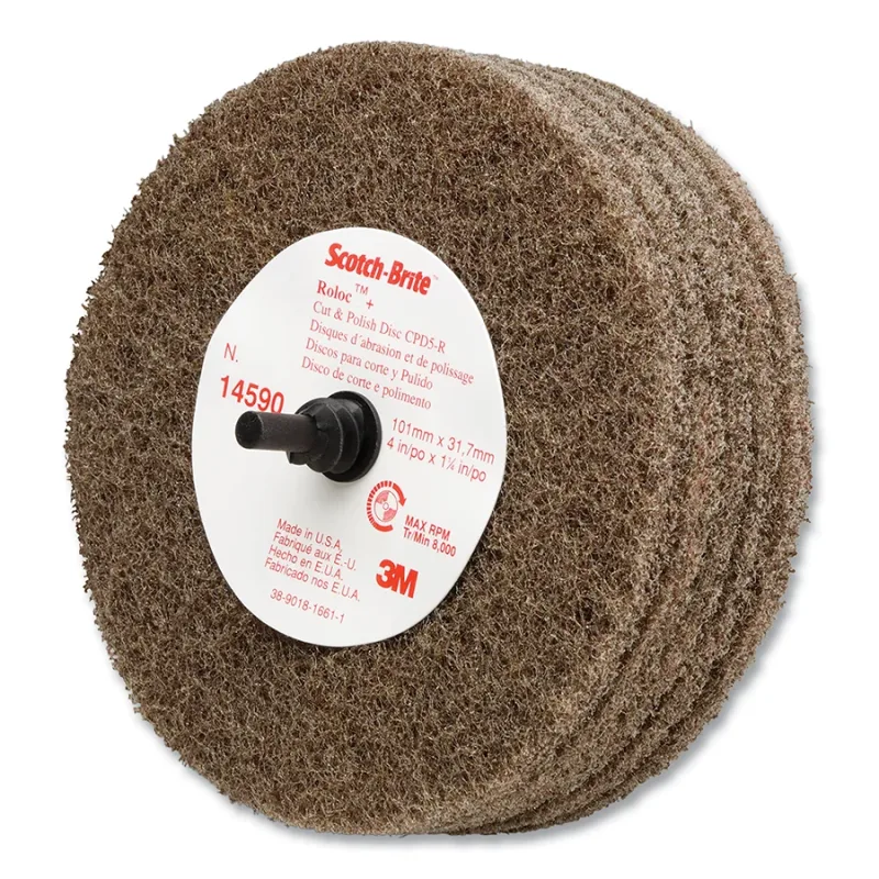 Roloc™+ Cut and Polish Disc D5, Aluminum Oxide, Medium, 1 in dia x 1-1/4 in, 8000 RPM, Tan