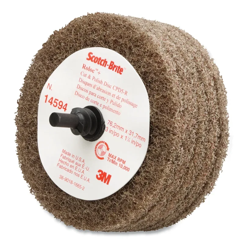 Roloc™+ Cut and Polish Disc D5, Aluminum Oxide, Medium, 3 in dia x 1-1/4 in, 10000 RPM, Tan