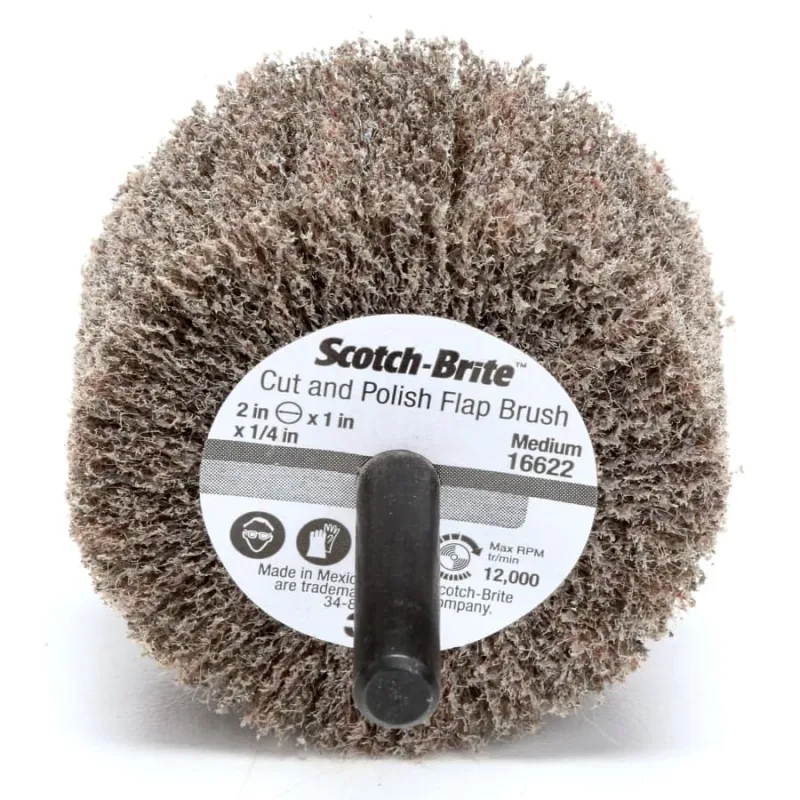 Cut and Polish Flap Brush, 2 in x 1/4 in, Medium, Aluminum Oxide, 12000 rpm