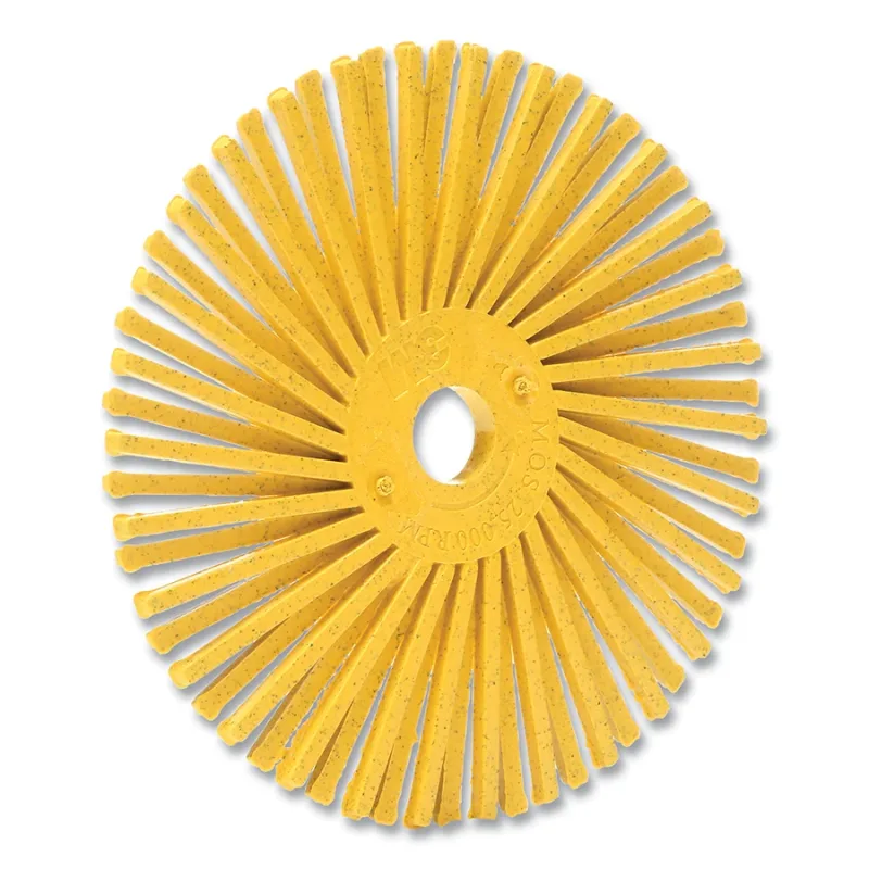 Radial Bristle Disc, 3 in dia, 3/8 in Arbor, 80 Grit, Ceramic 20000 RPM, Yellow
