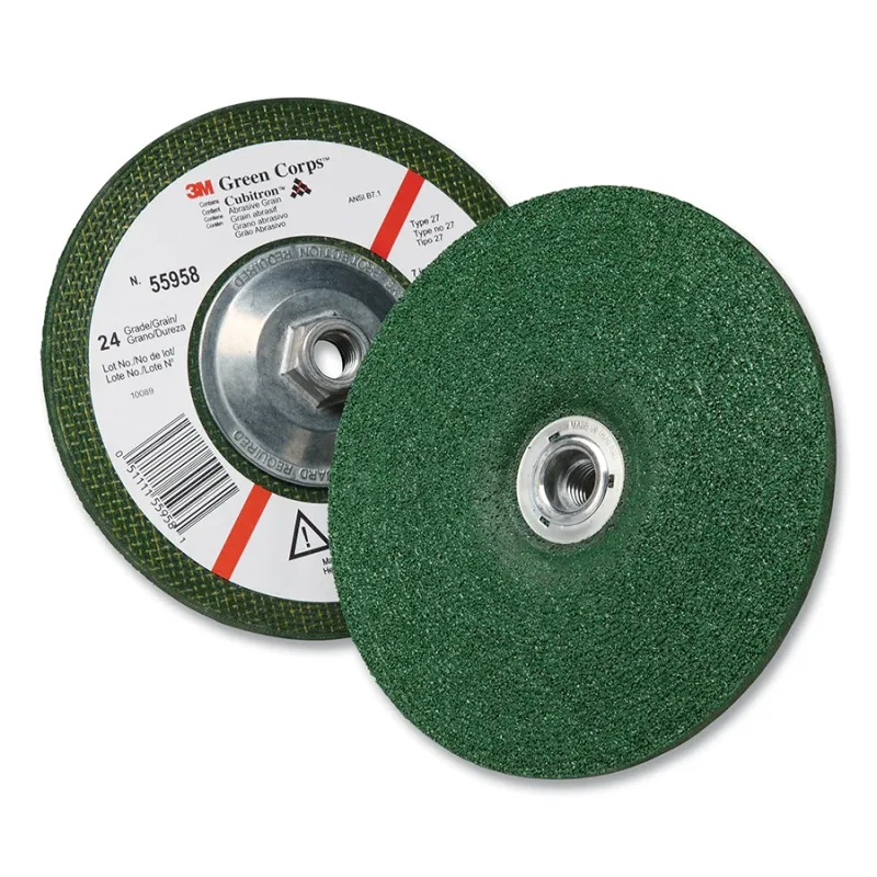 Green Corps Depressed Center Wheel, 7 in Dia, 1/4 in Thick, 5/8 Arbor, 24 Grit