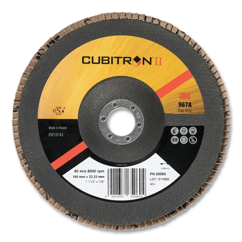 Cubitron™ II Flap Discs 967A, 5 in dia x 7/8 in AH, T27, 40+, 12000 RPM