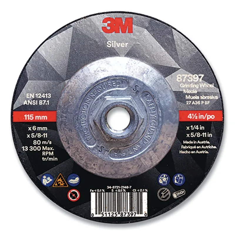 Silver Depressed Center Grinding Wheel, 4-1/2 in dia, 1/4 in, 5/8 in-11 Arbor Thread, 36 Grit, Precision Shaped Ceramic