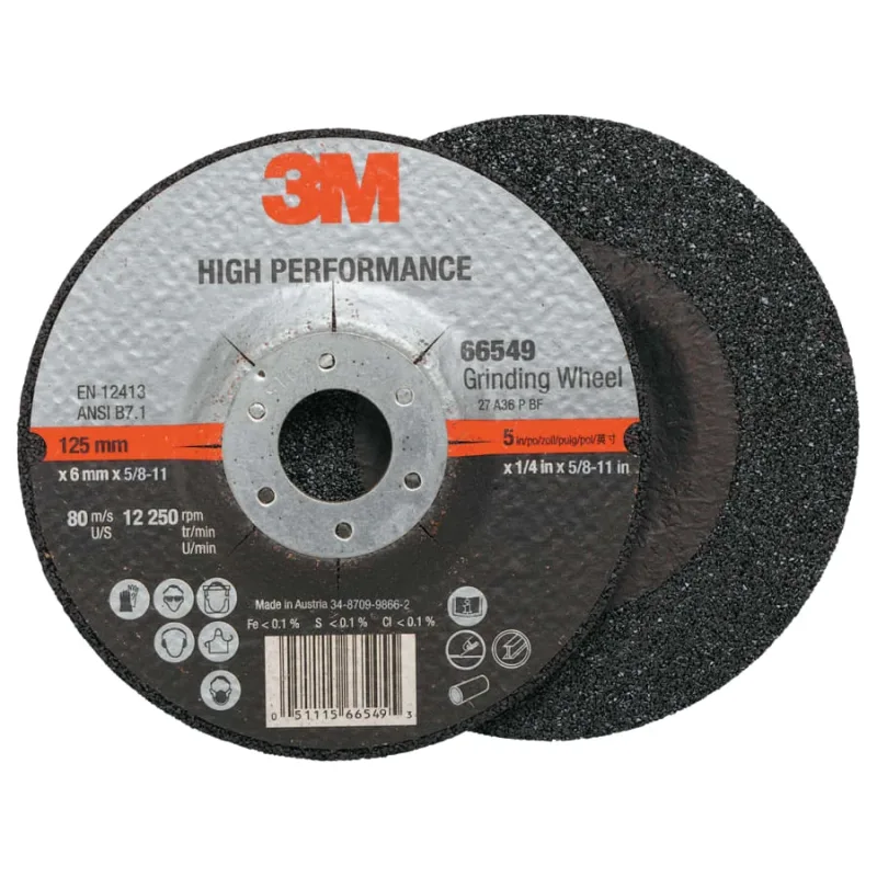 Silver Depressed Center Grinding Wheel, 5 in Dia., 36 Grit, 12,250 rpm