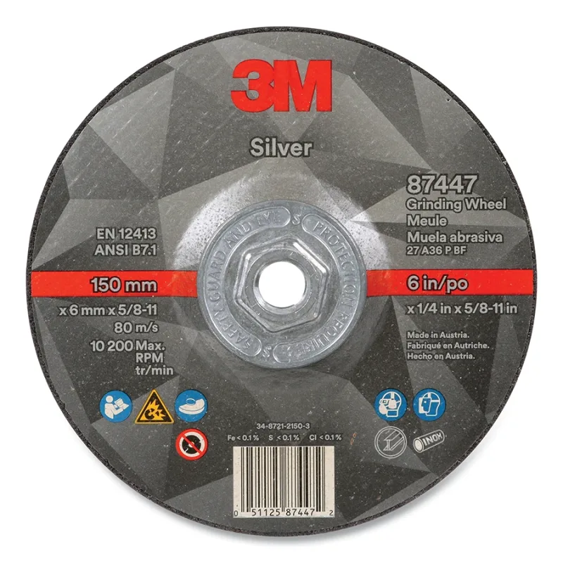 Silver Depressed Center Grinding Wheel, 6 in dia, 1/4 in, 5/8 in-11 Arbor Thread, 36 Grit, Precision Shaped Ceramic