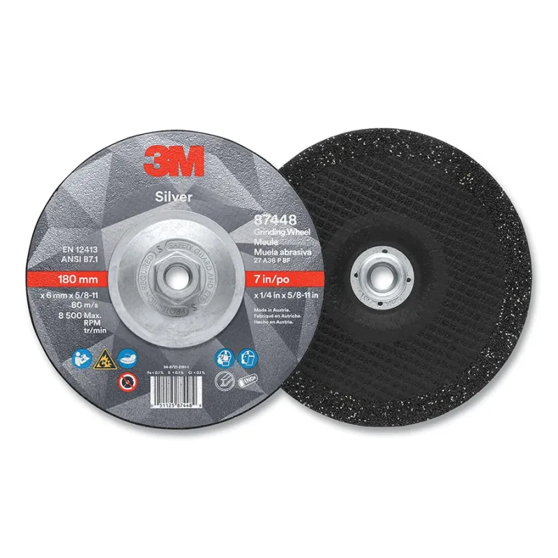 Silver Depressed Center Grinding Wheel, 7 in dia, 1/4 in, 5/8 in-11 Arbor Thread, 36 Grit, Precision Shaped Ceramic
