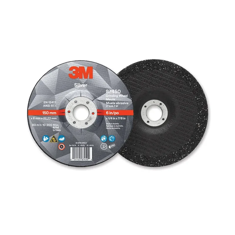Silver Depressed Center Grinding Wheel, 6 in dia, 1/4 in, 7/8 in Arbor, 36 Grit, Precision Shaped Ceramic