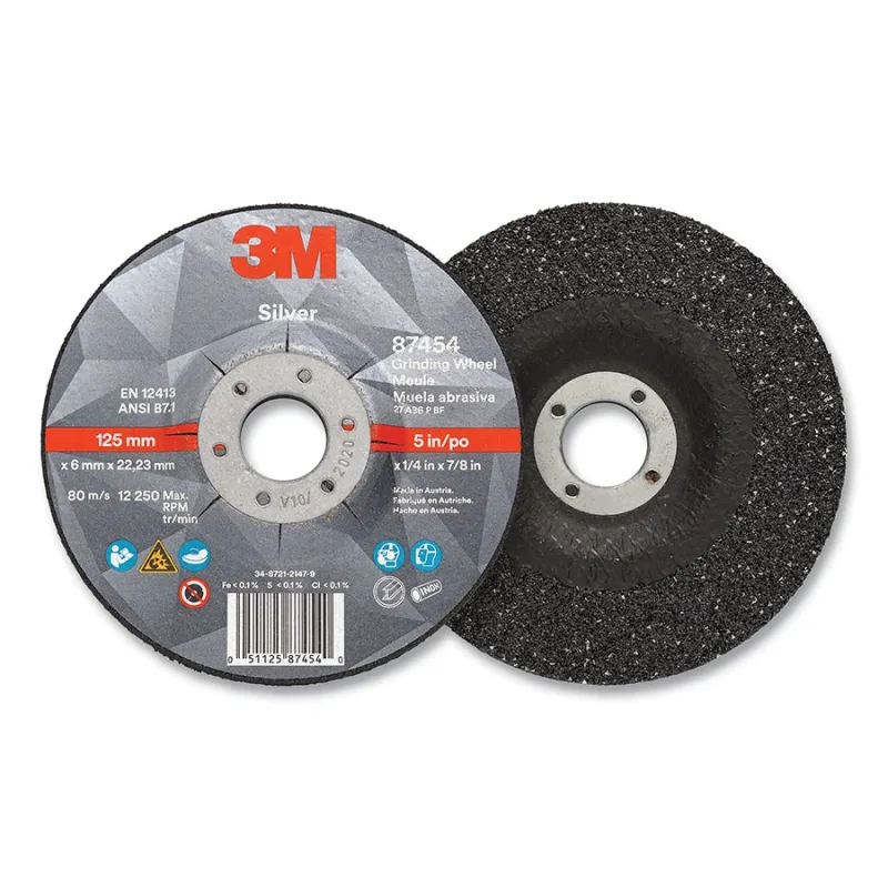Silver Depressed Center Grinding Wheel, 5 in dia, 1/4 in, 7/8 in Arbor, 36 Grit, Precision Shaped Ceramic