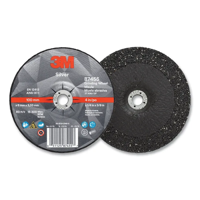 Silver Depressed Center Grinding Wheel, 4 in dia, 1/4 in, 7/8 in arbor, 36 Grit, Precision Shaped Ceramic